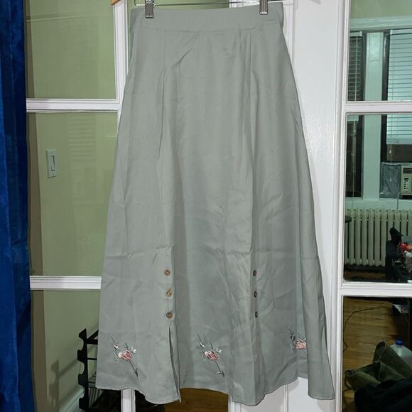 Vintage mint green front slit midi a line trad modest elegant high waisted skirt - Picture 1 of 11